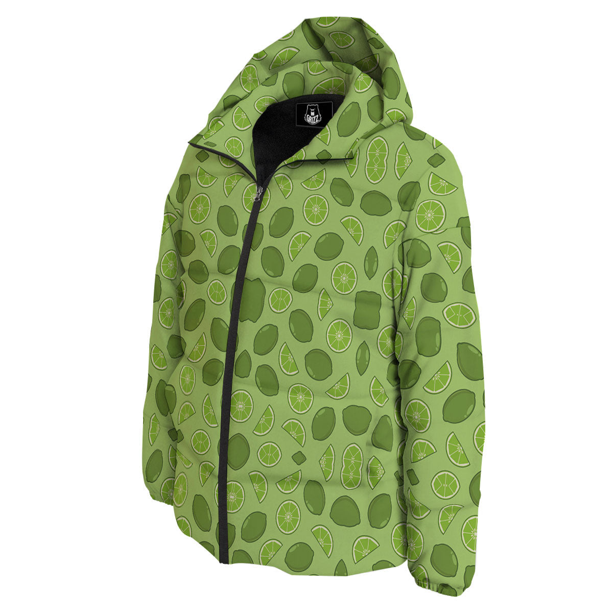Lime Green Print Pattern Down Jacket-grizzshop
