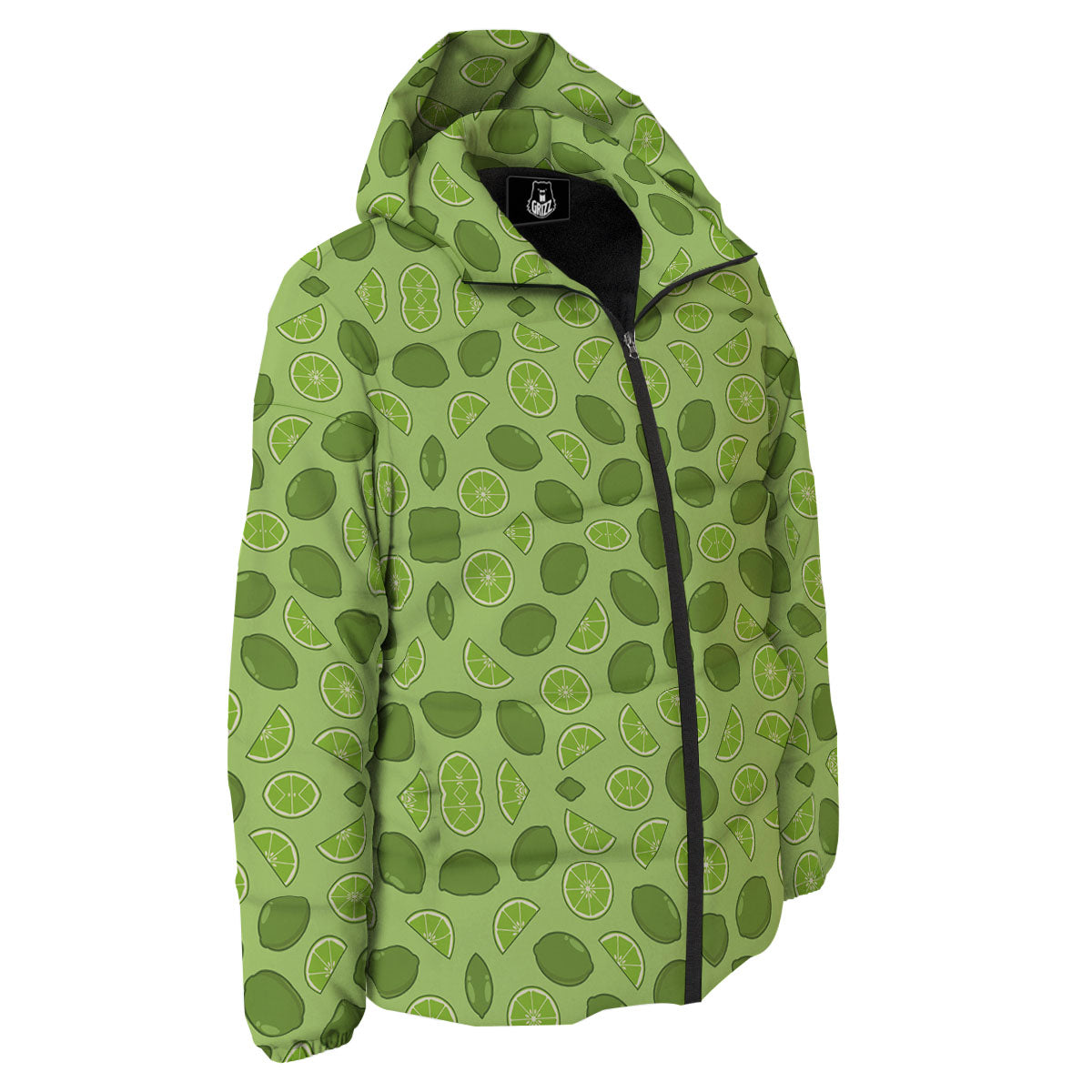 Lime Green Print Pattern Down Jacket-grizzshop