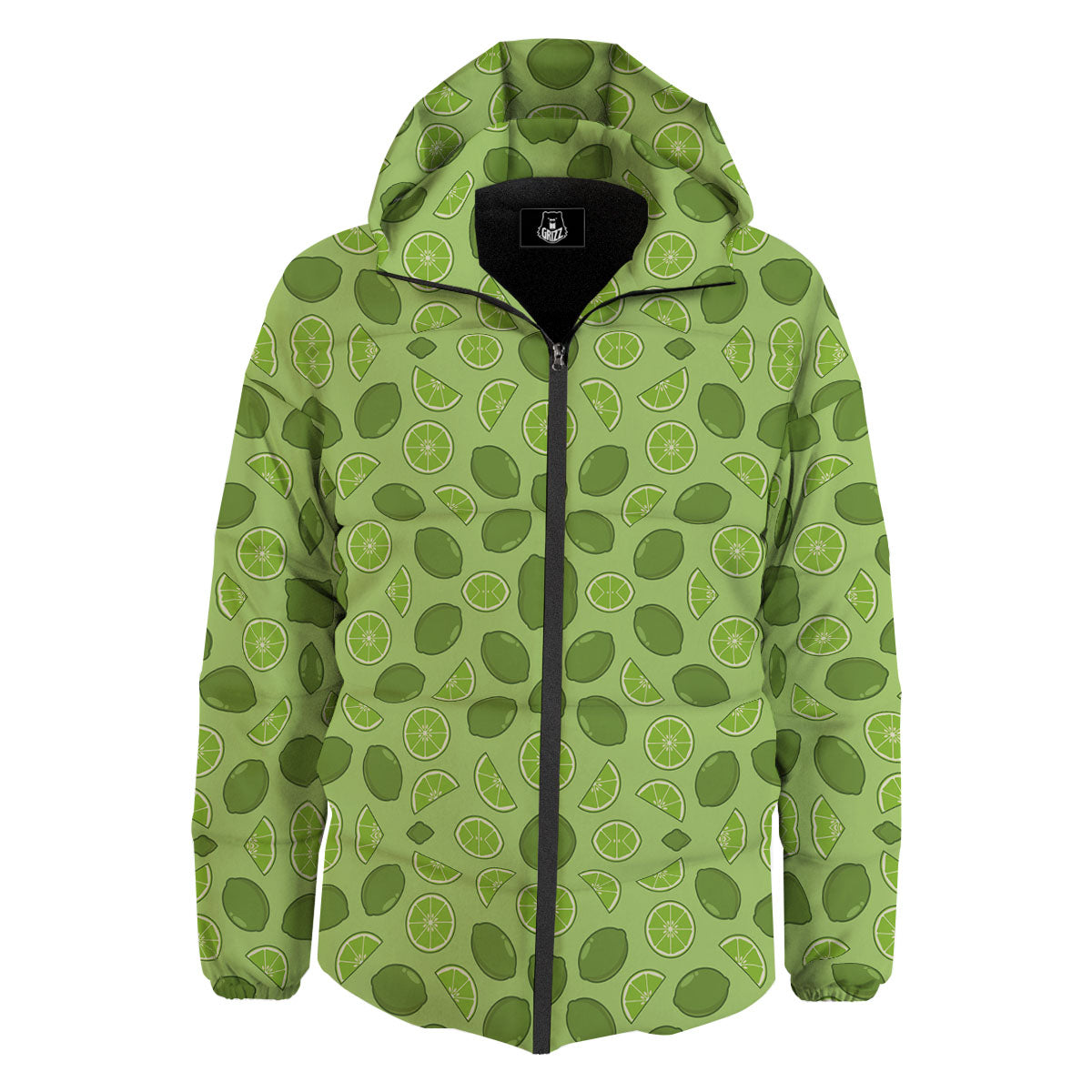 Lime Green Print Pattern Down Jacket-grizzshop