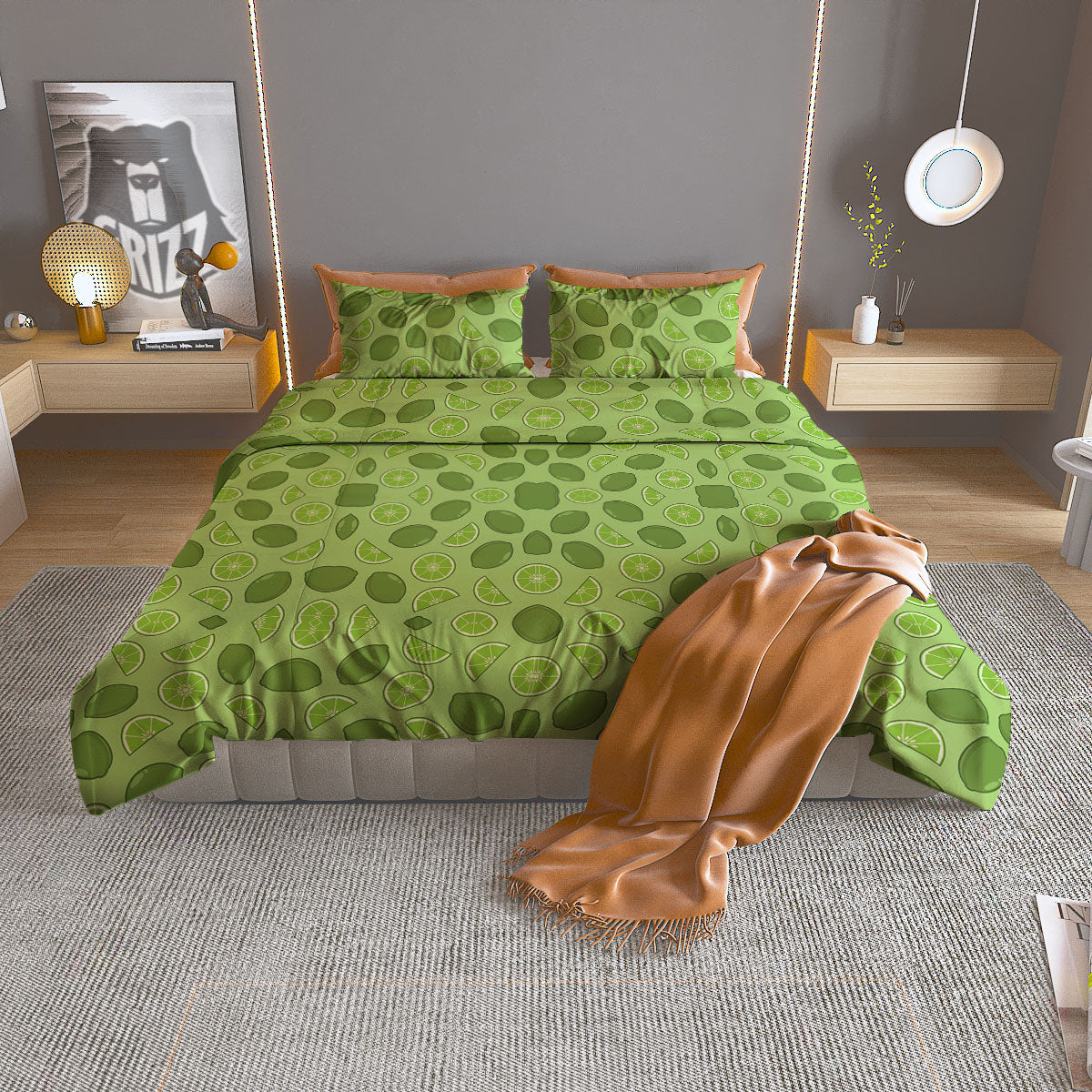 Lime Green Print Pattern Duvet Cover Bedding Set-grizzshop