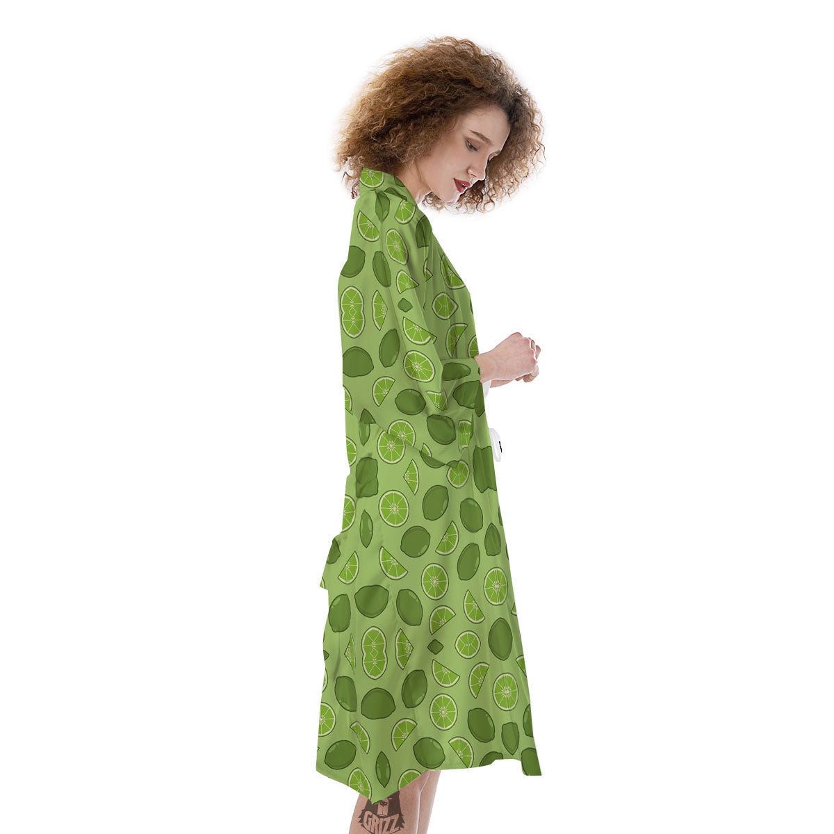 Lime Green Print Pattern Kimono-grizzshop