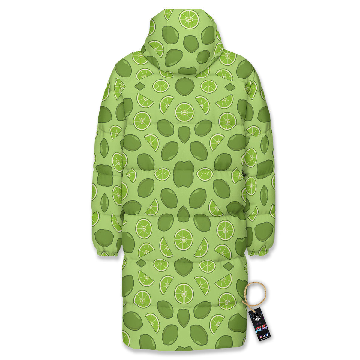Lime Green Print Pattern Long Down Jacket-grizzshop