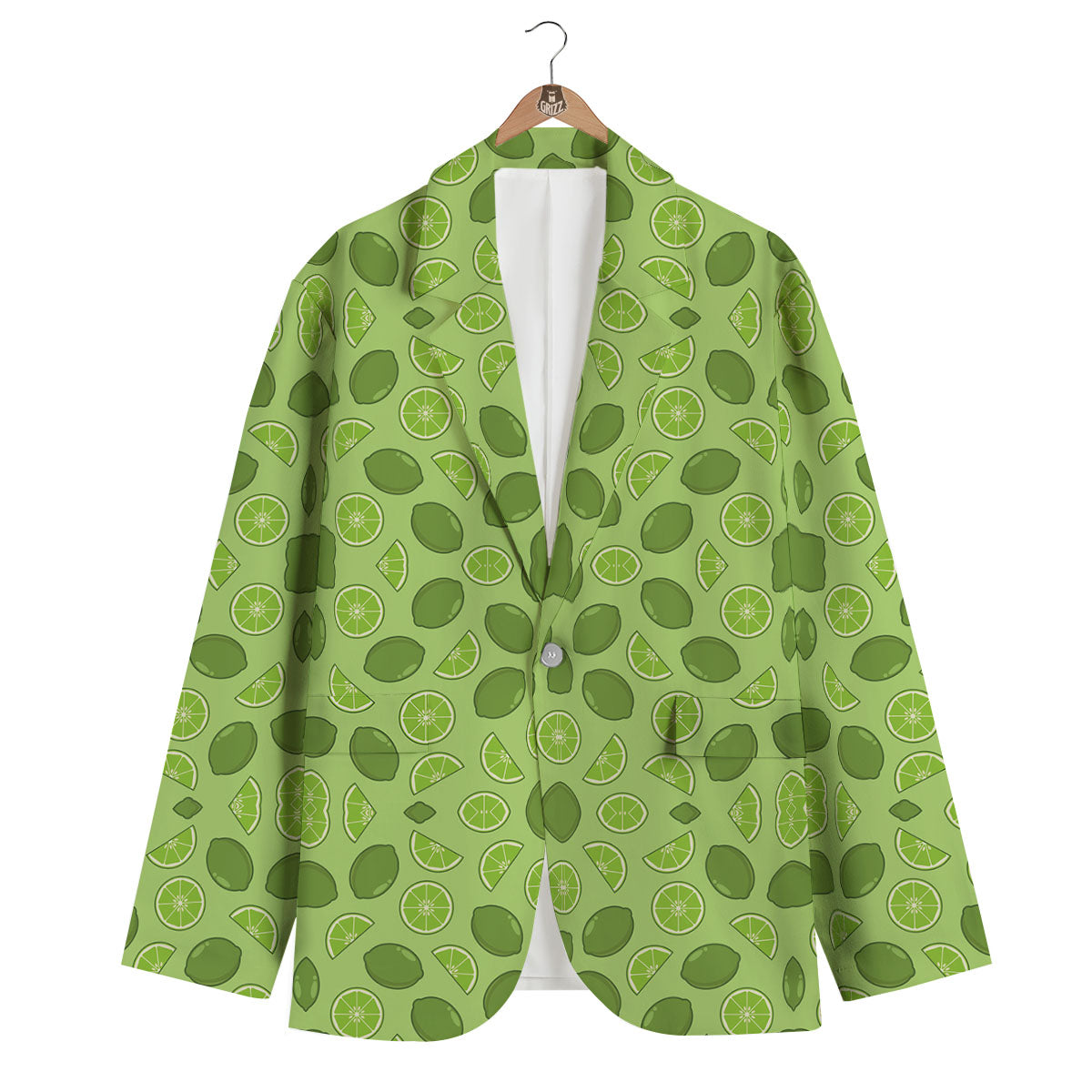 Lime Green Print Pattern Men's Blazer-grizzshop