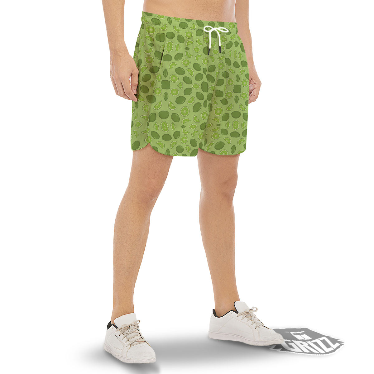 Lime Green Print Pattern Men's Gym Shorts-grizzshop