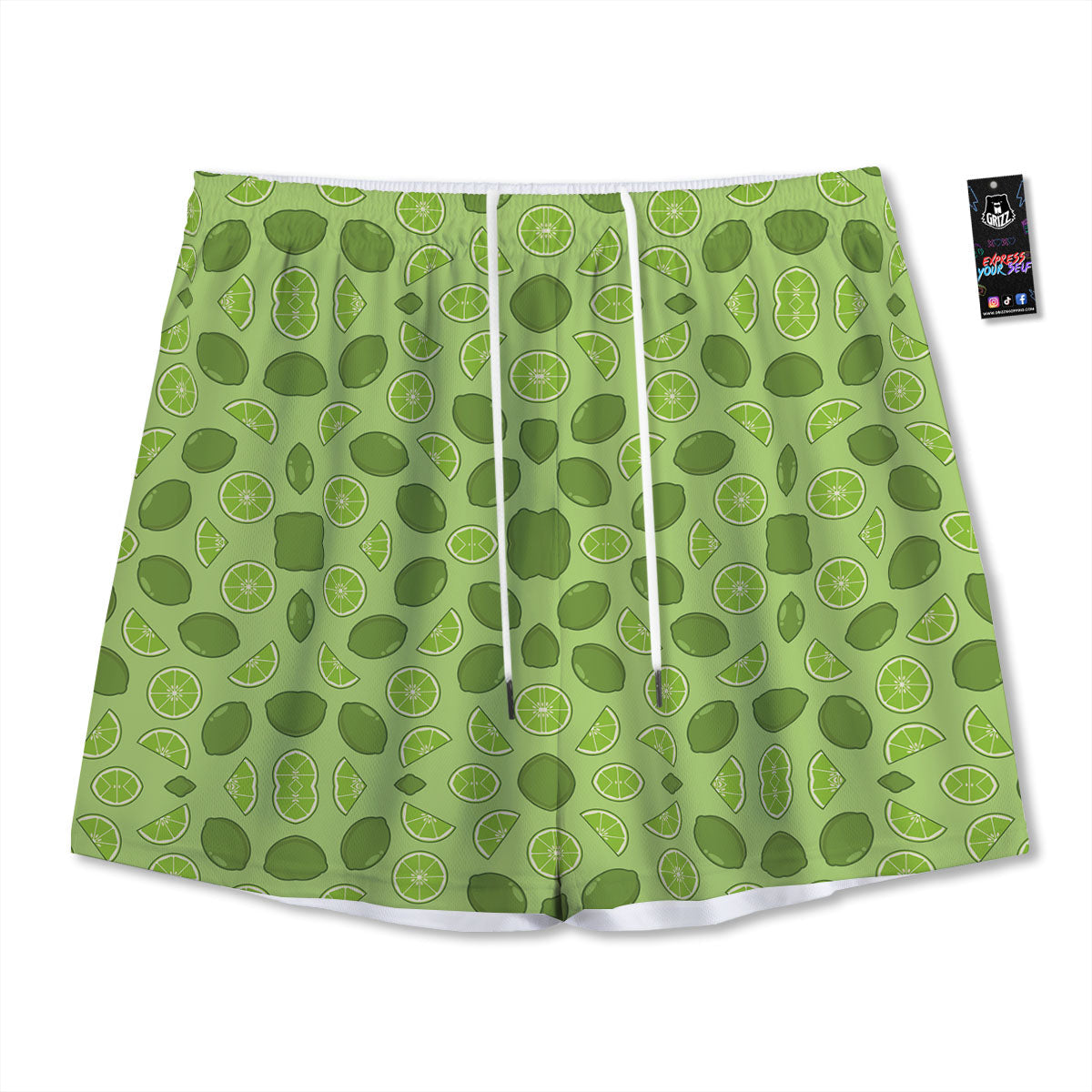 Lime Green Print Pattern Mesh Shorts-grizzshop