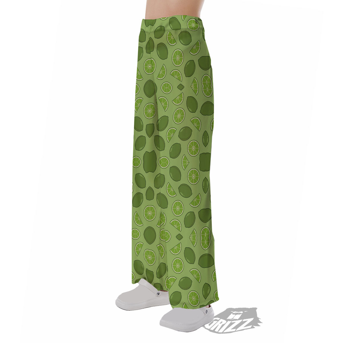 Lime Green Print Pattern Pajama Pants-grizzshop