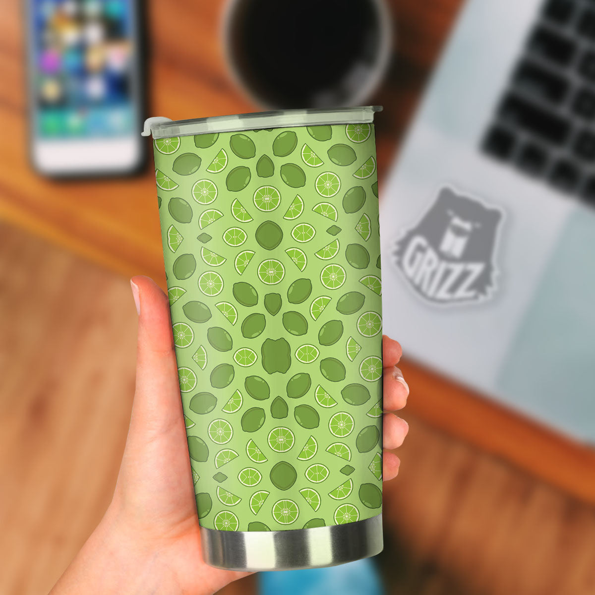 Lime Green Print Pattern Tumbler-grizzshop