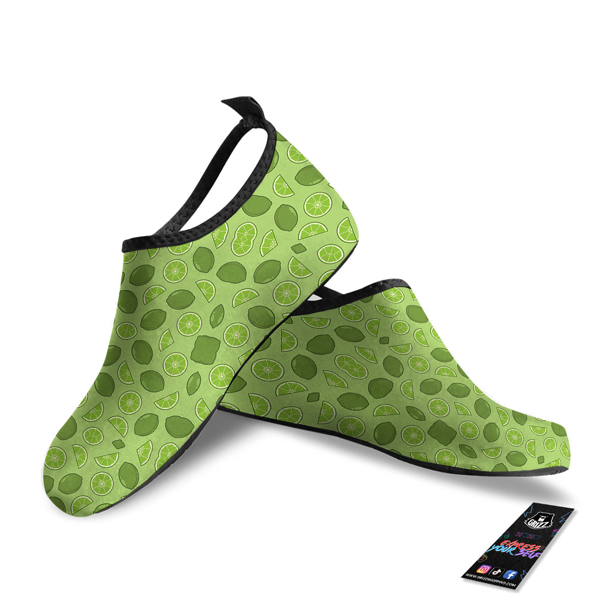 Lime Green Print Pattern Water Shoes-grizzshop