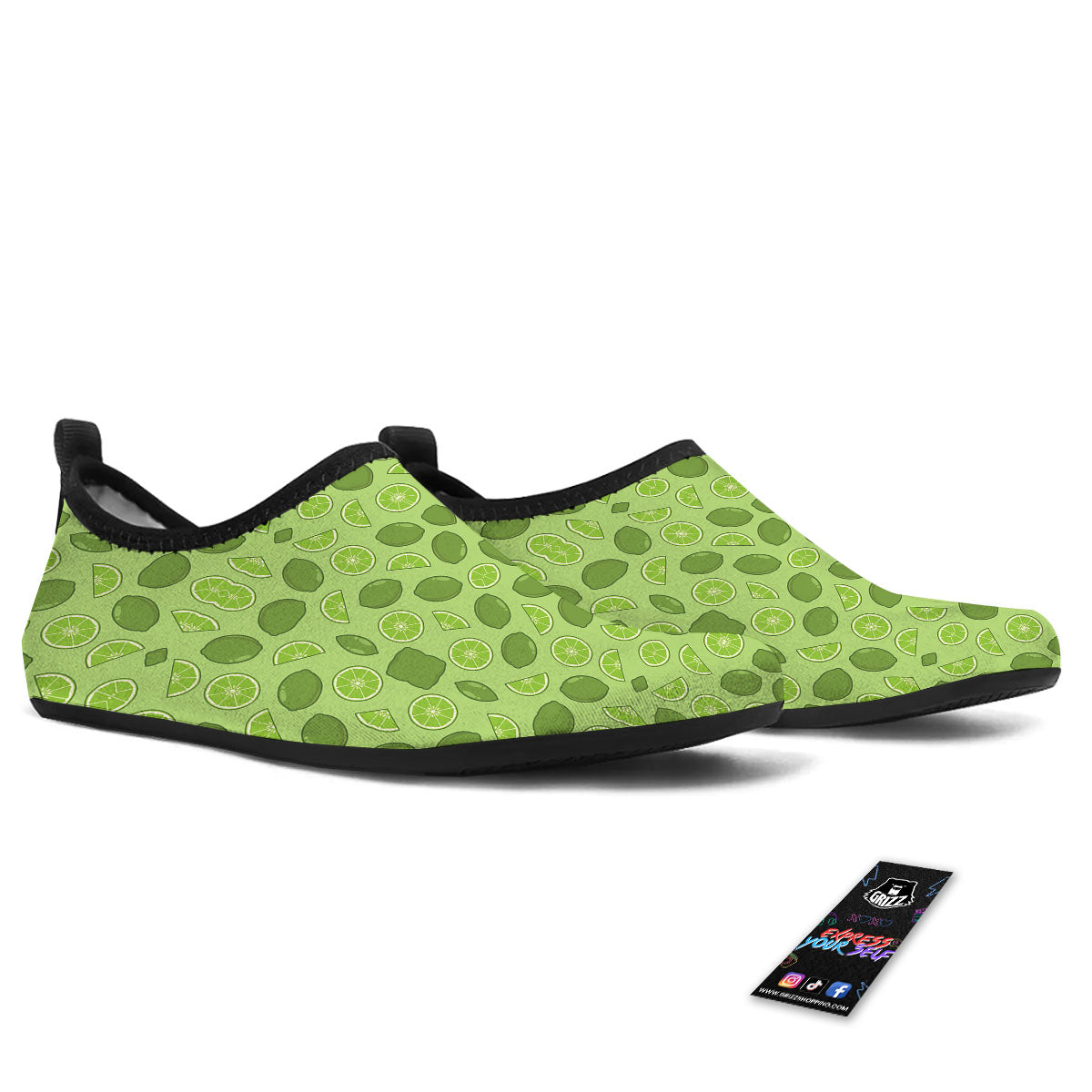 Lime Green Print Pattern Water Shoes-grizzshop