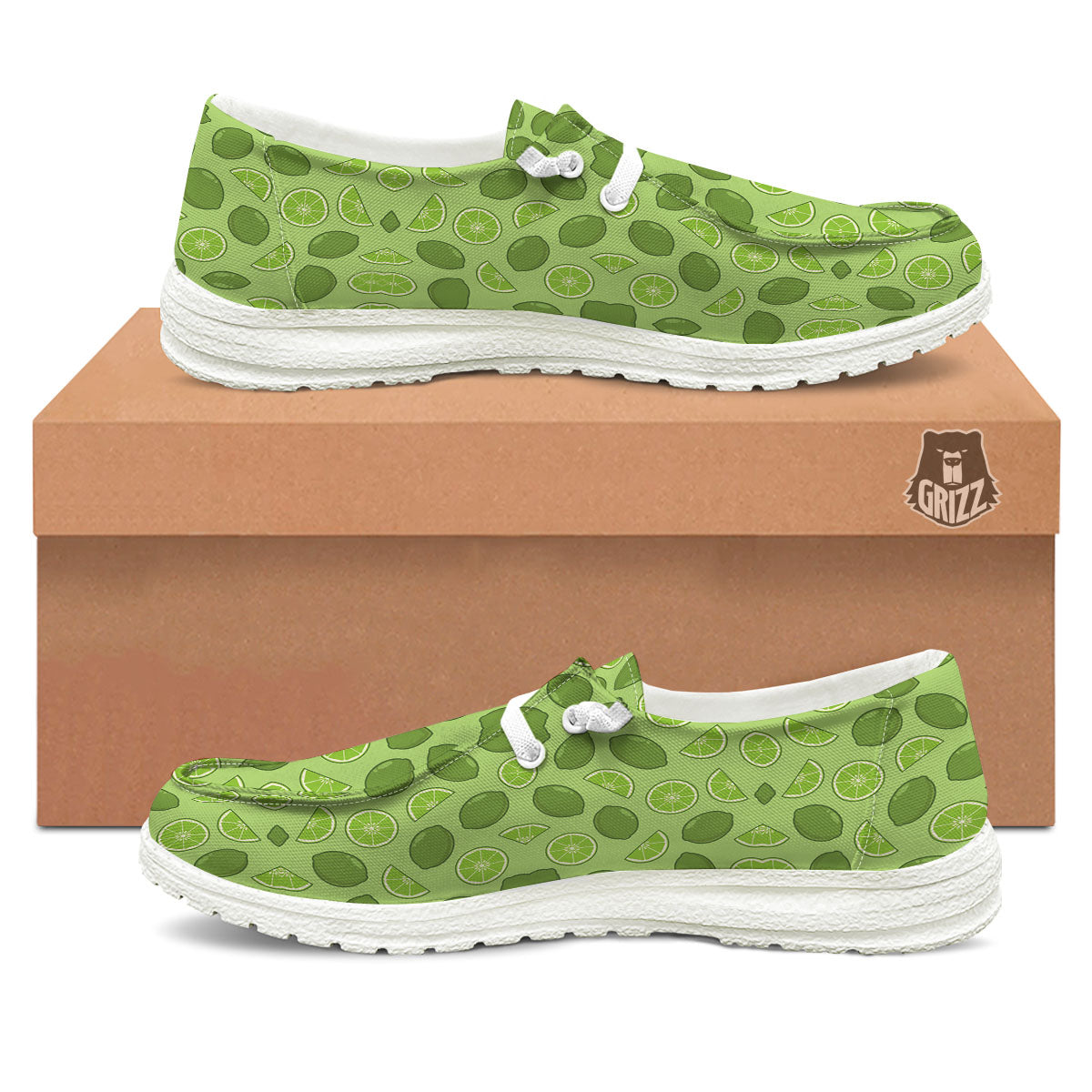 Lime Green Print Pattern White Loafers-grizzshop