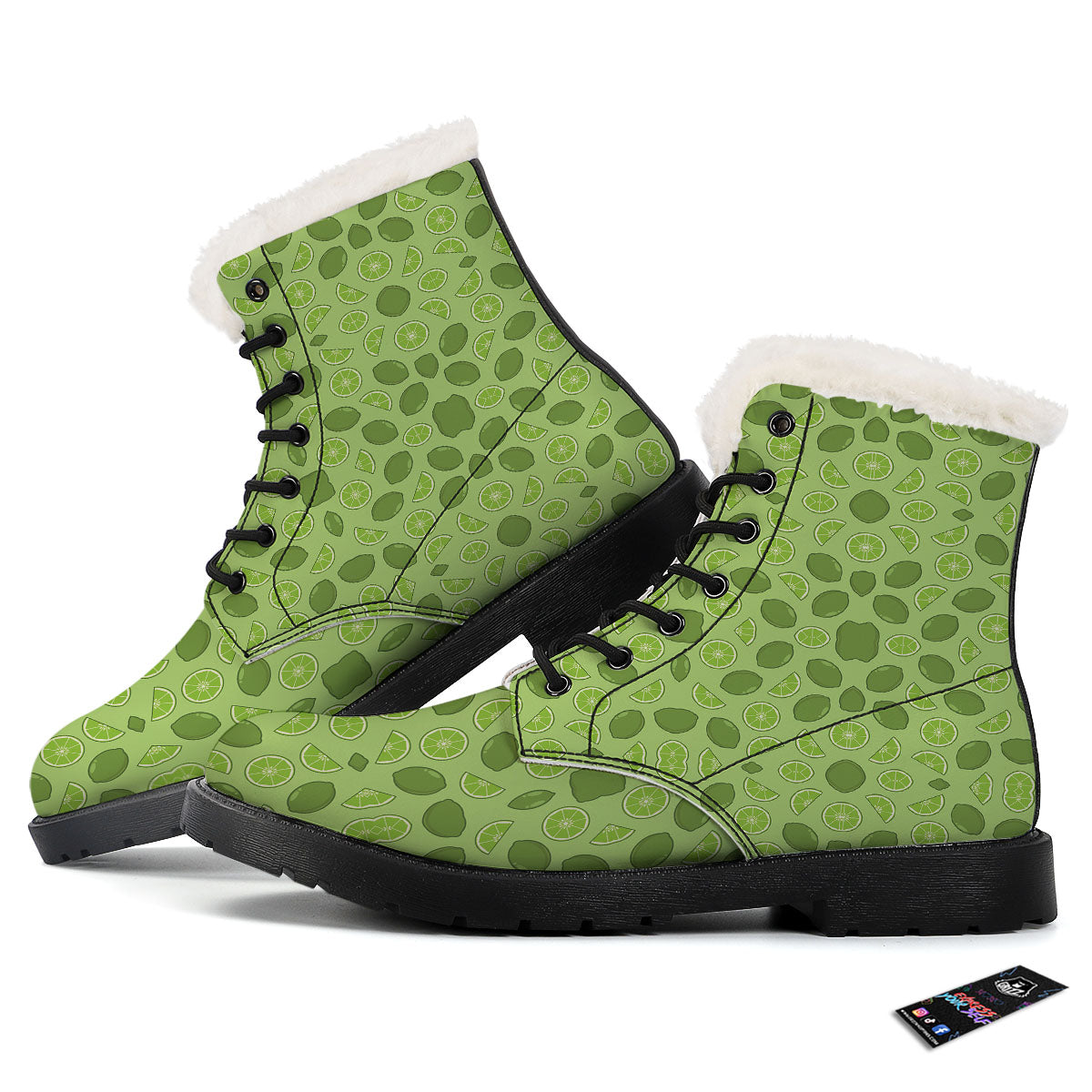 Lime Green Print Pattern Winter Boots-grizzshop