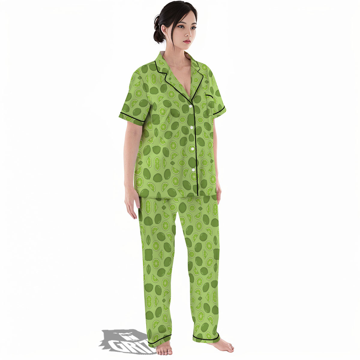 Lime Green Print Pattern Women's Pajamas Set-grizzshop