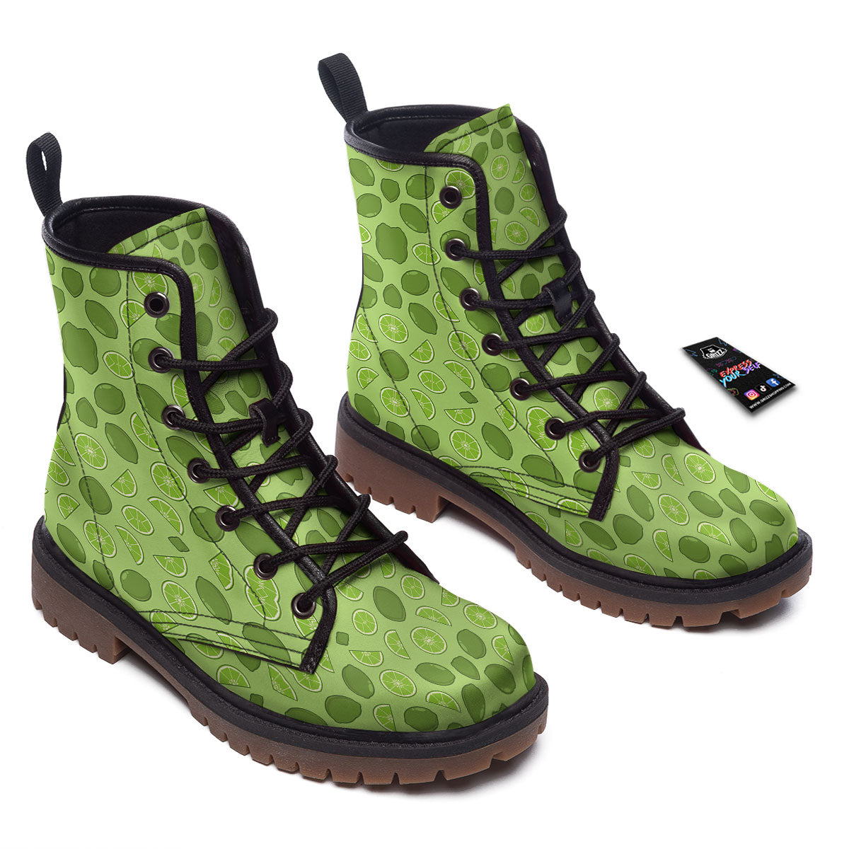 Lime Green Print Pattern Work Boots-grizzshop