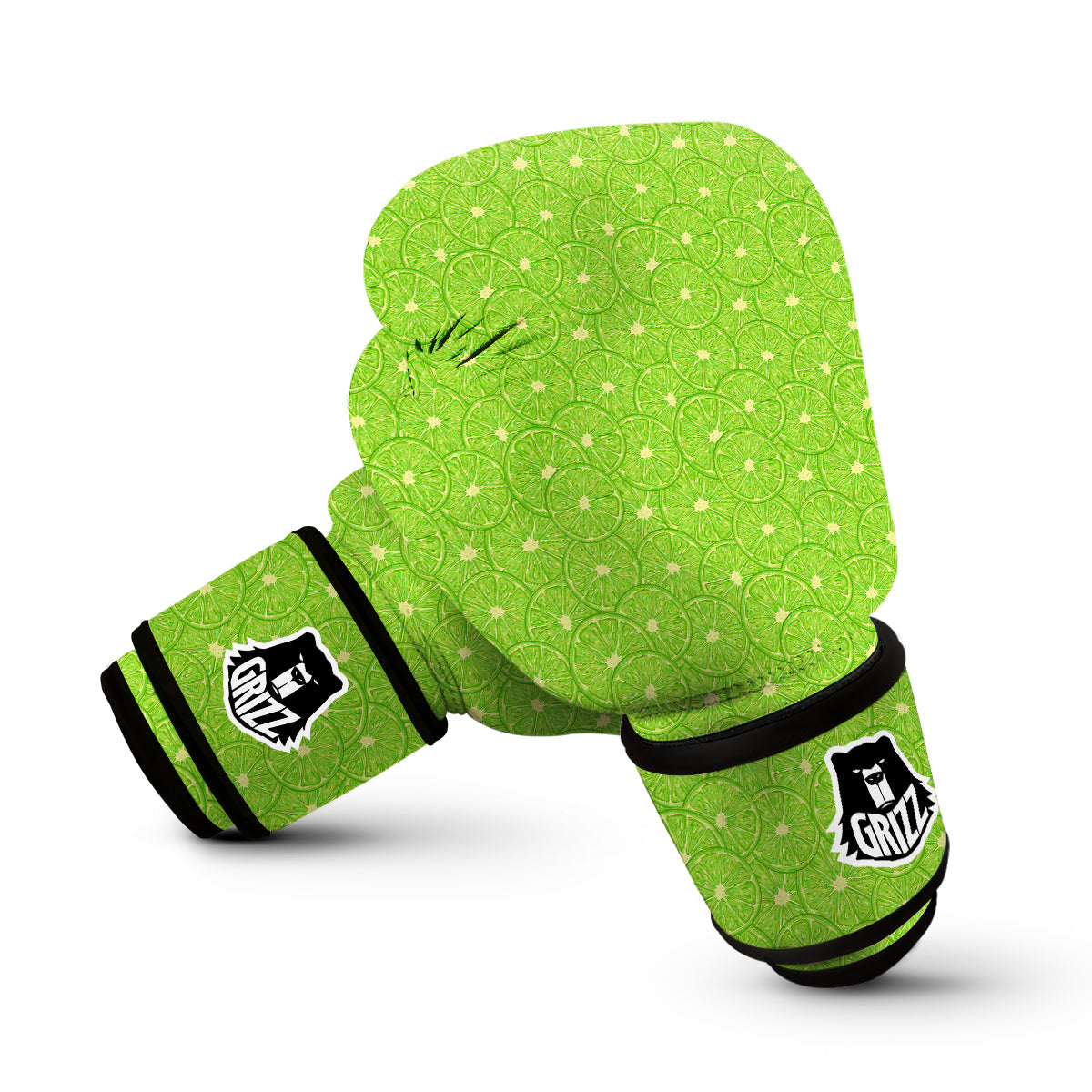 Lime Sliced Green Print Pattern Boxing Gloves-grizzshop