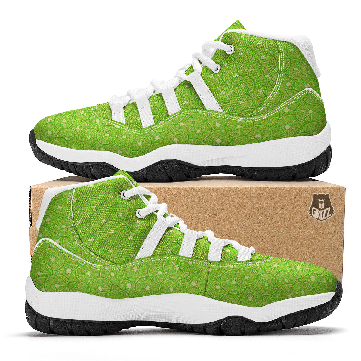 Lime Sliced Green Print Pattern White Bball Shoes-grizzshop