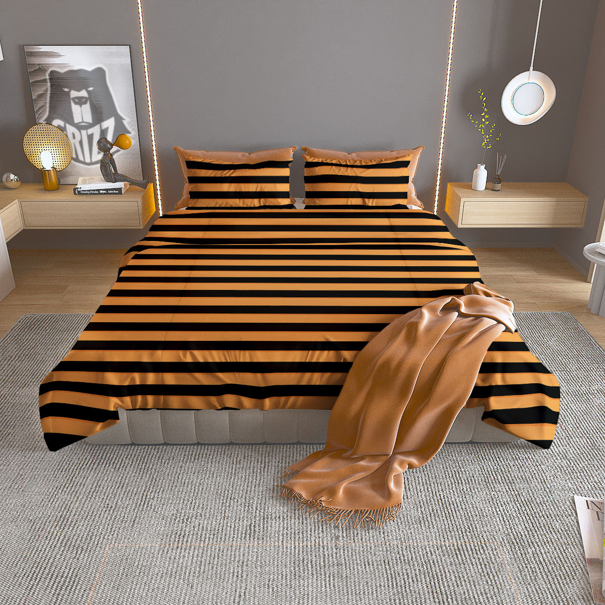 Line Halloween Print Pattern Duvet Cover Bedding Set