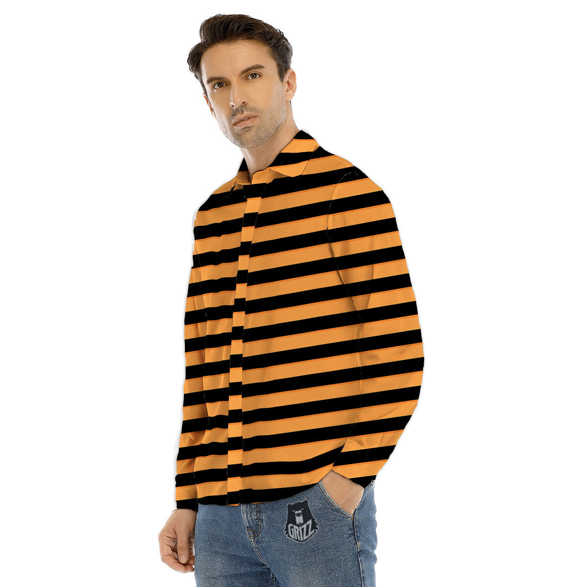 Line Halloween Print Pattern Men's Dress Shirts-grizzshop