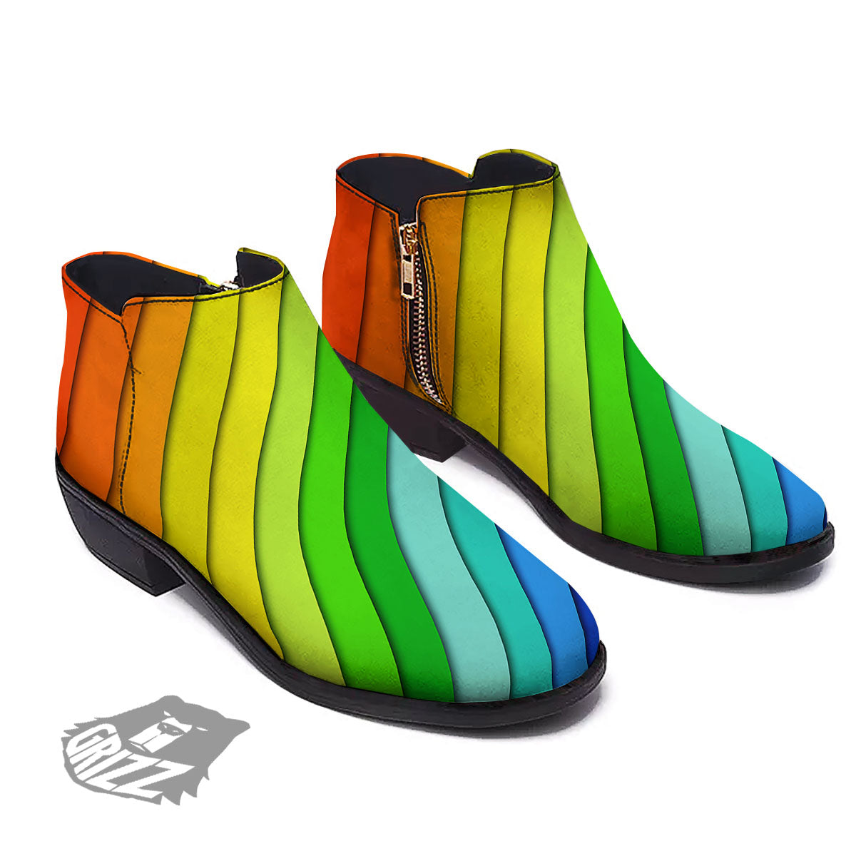 Lines Rainbow Diagonal Print Pattern Ankle Boots-grizzshop
