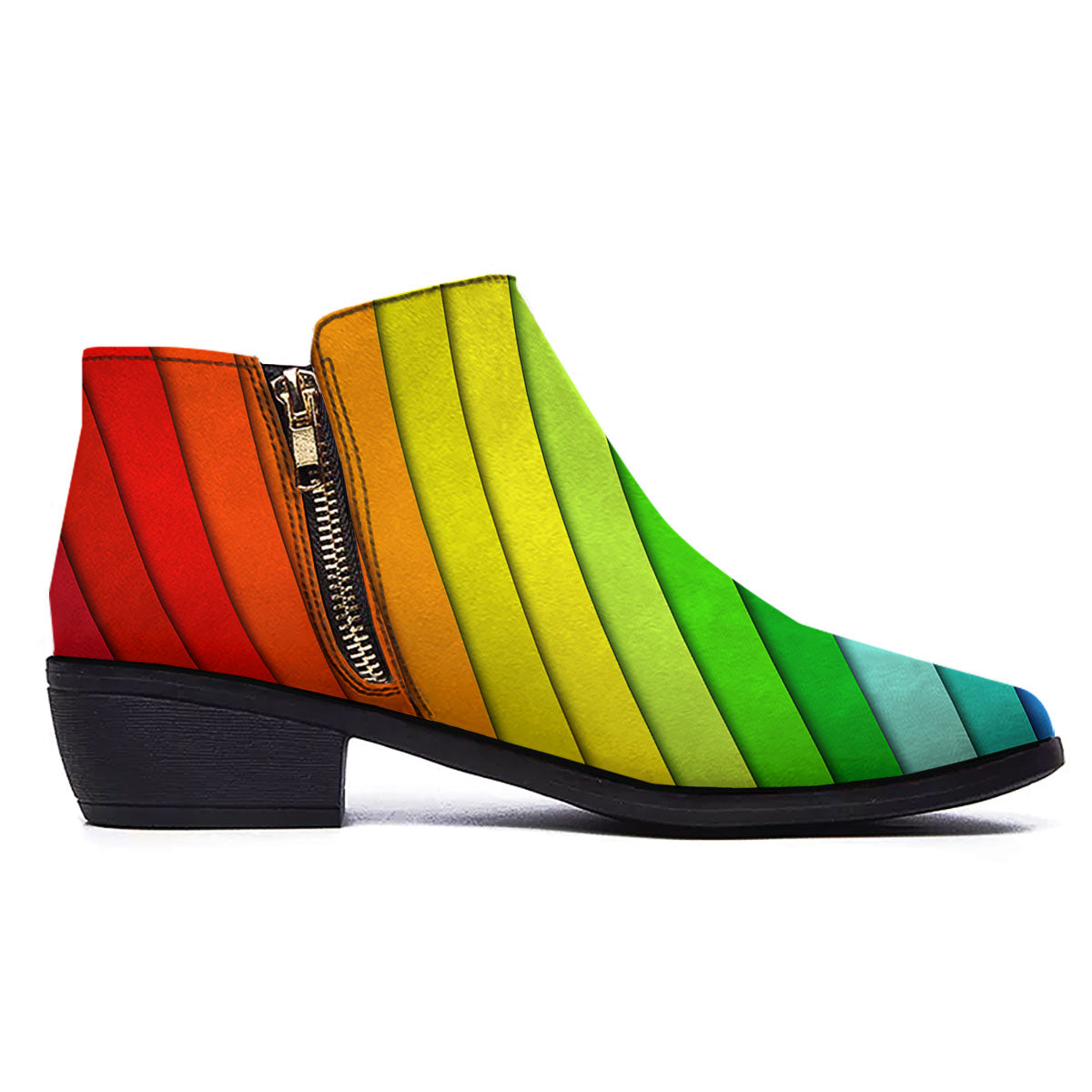 Lines Rainbow Diagonal Print Pattern Ankle Boots-grizzshop