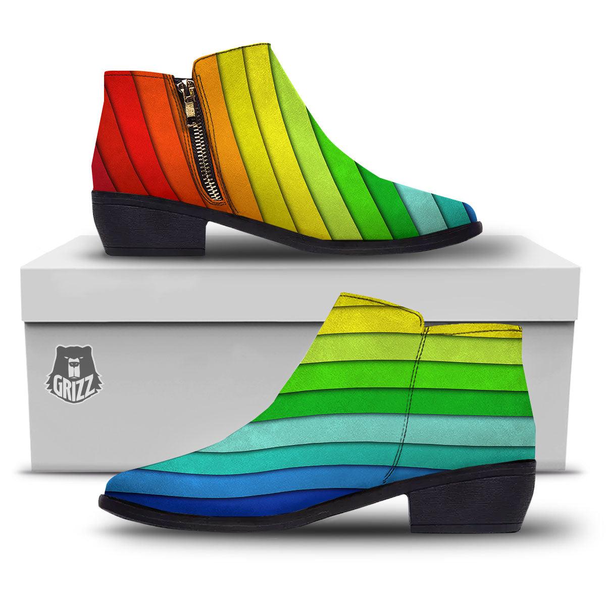 Lines Rainbow Diagonal Print Pattern Ankle Boots-grizzshop