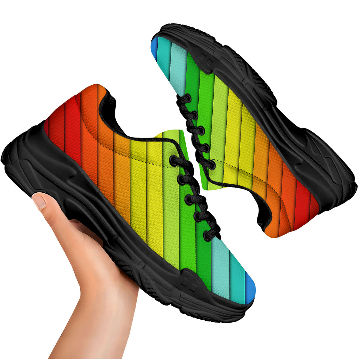 Lines Rainbow Diagonal Print Pattern Black Chunky Shoes-grizzshop