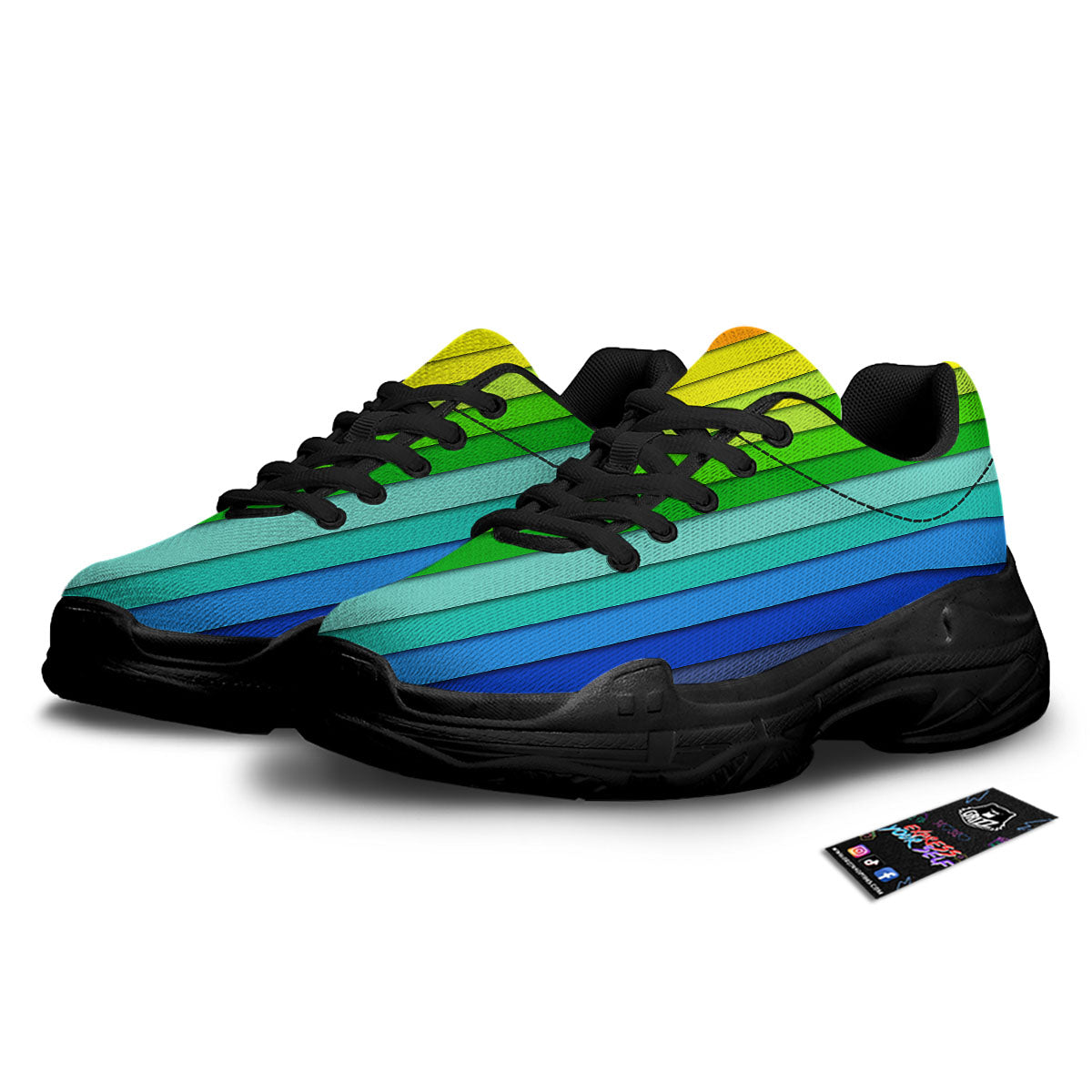 Lines Rainbow Diagonal Print Pattern Black Chunky Shoes-grizzshop