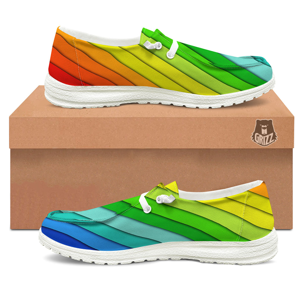 Lines Rainbow Diagonal Print Pattern Black Loafers-grizzshop