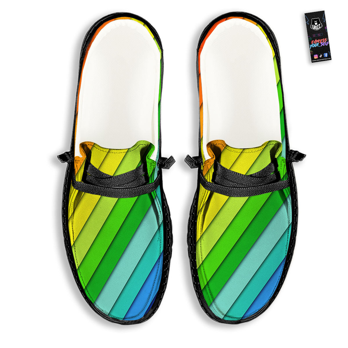 Lines Rainbow Diagonal Print Pattern Black Loafers-grizzshop