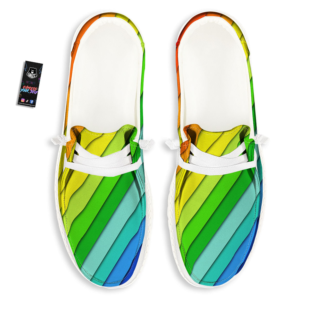 Lines Rainbow Diagonal Print Pattern Black Loafers-grizzshop