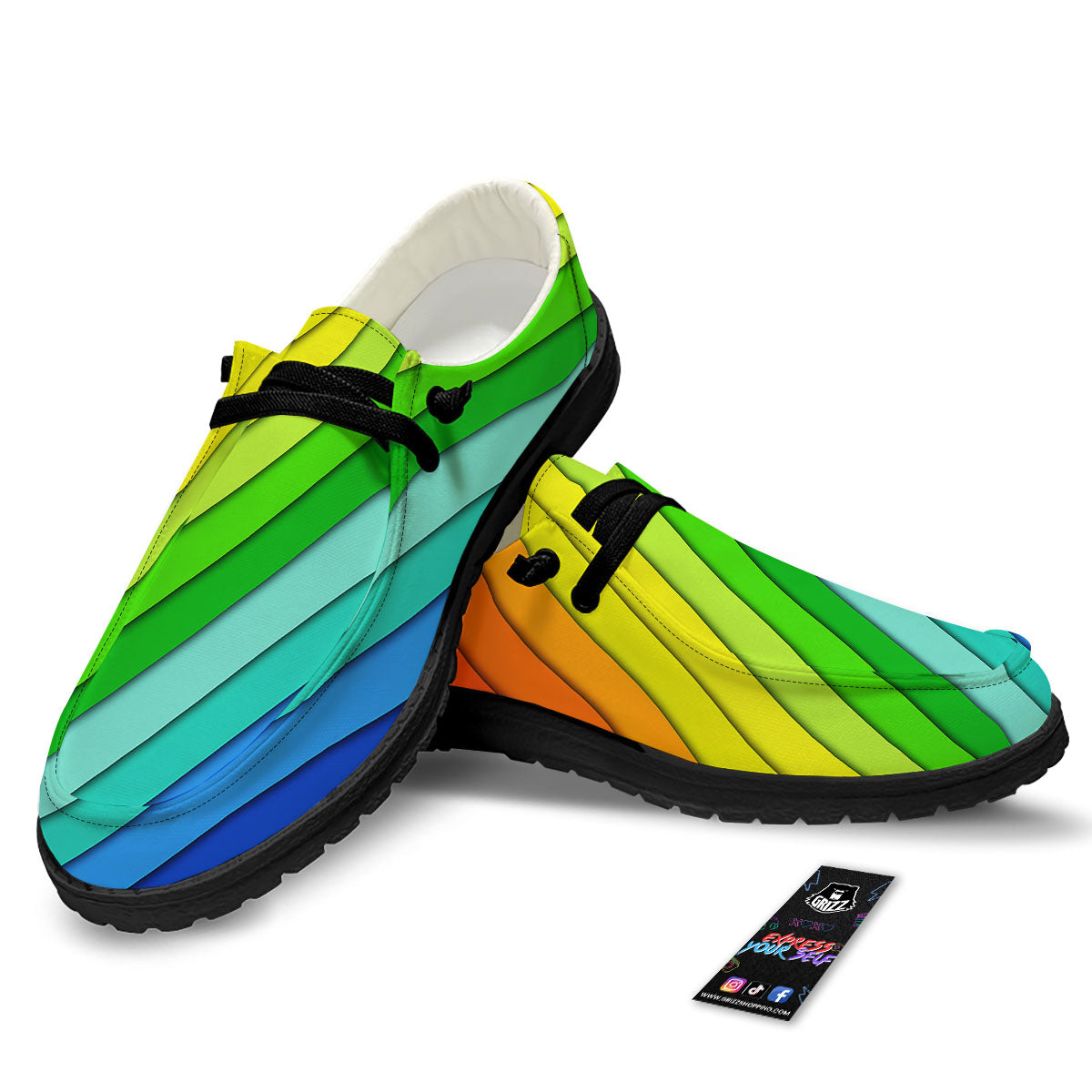 Lines Rainbow Diagonal Print Pattern Black Loafers-grizzshop