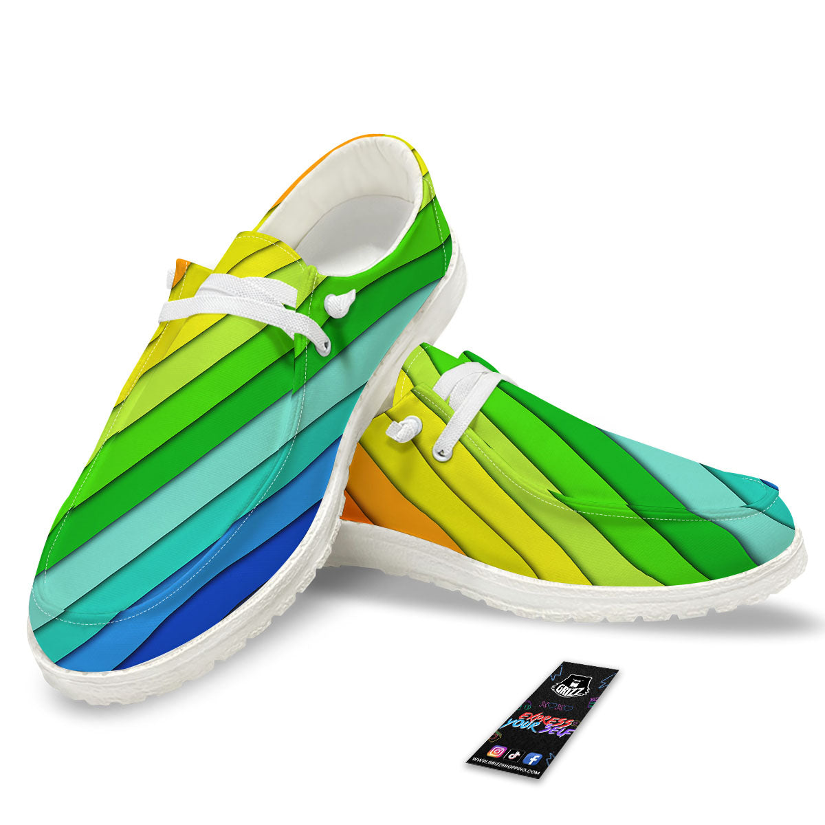 Lines Rainbow Diagonal Print Pattern Black Loafers-grizzshop