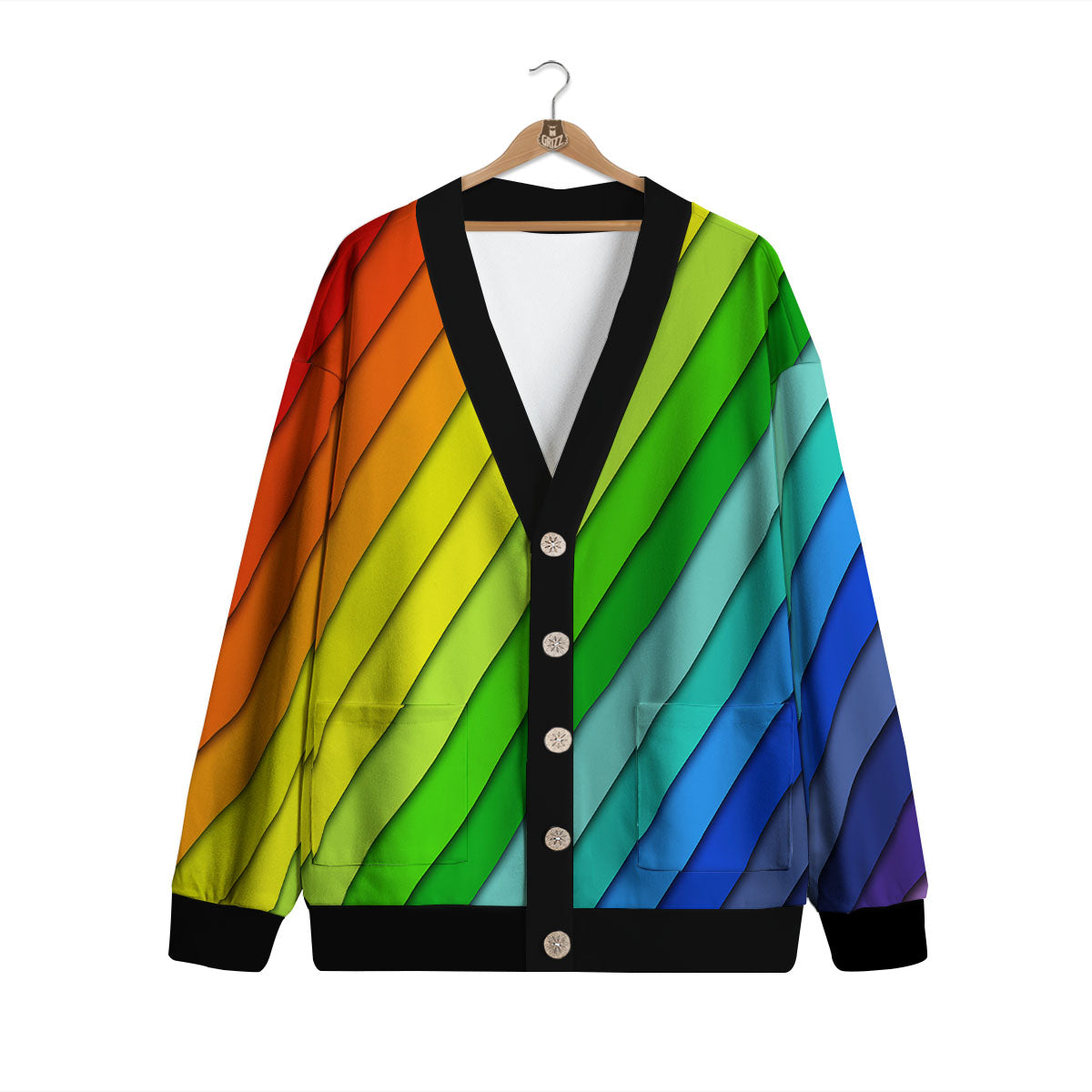 Lines Rainbow Diagonal Print Pattern Cardigan-grizzshop