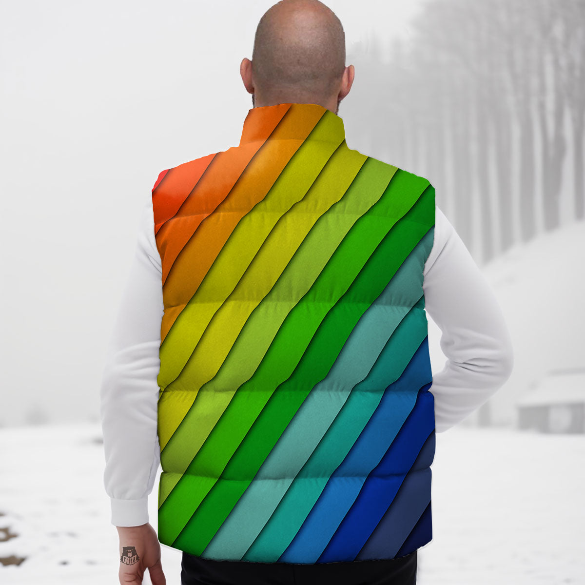 Lines Rainbow Diagonal Print Pattern Down Vest