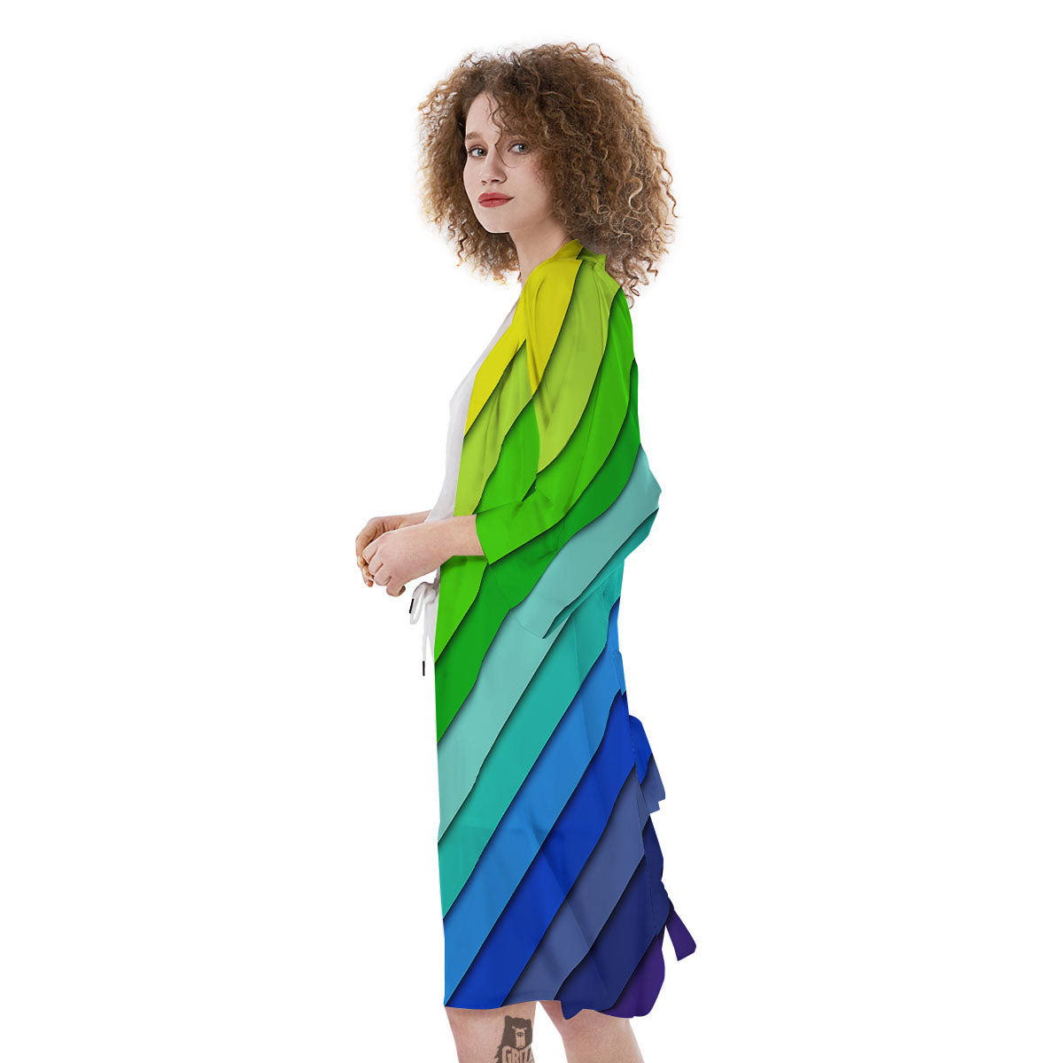 Lines Rainbow Diagonal Print Pattern Kimono-grizzshop