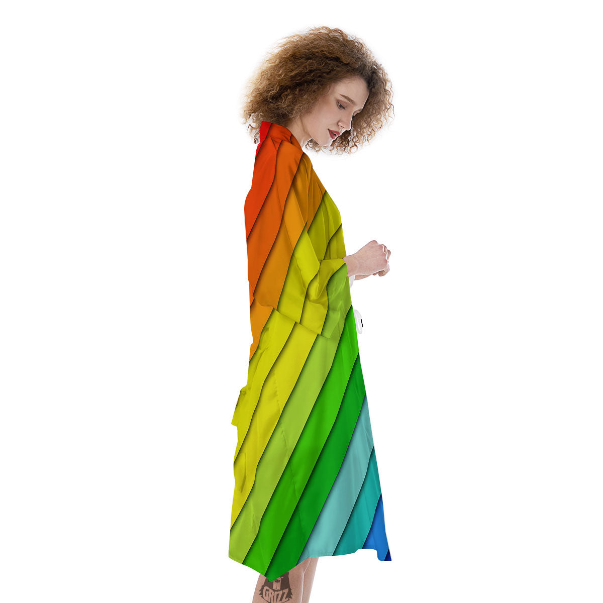 Lines Rainbow Diagonal Print Pattern Kimono-grizzshop