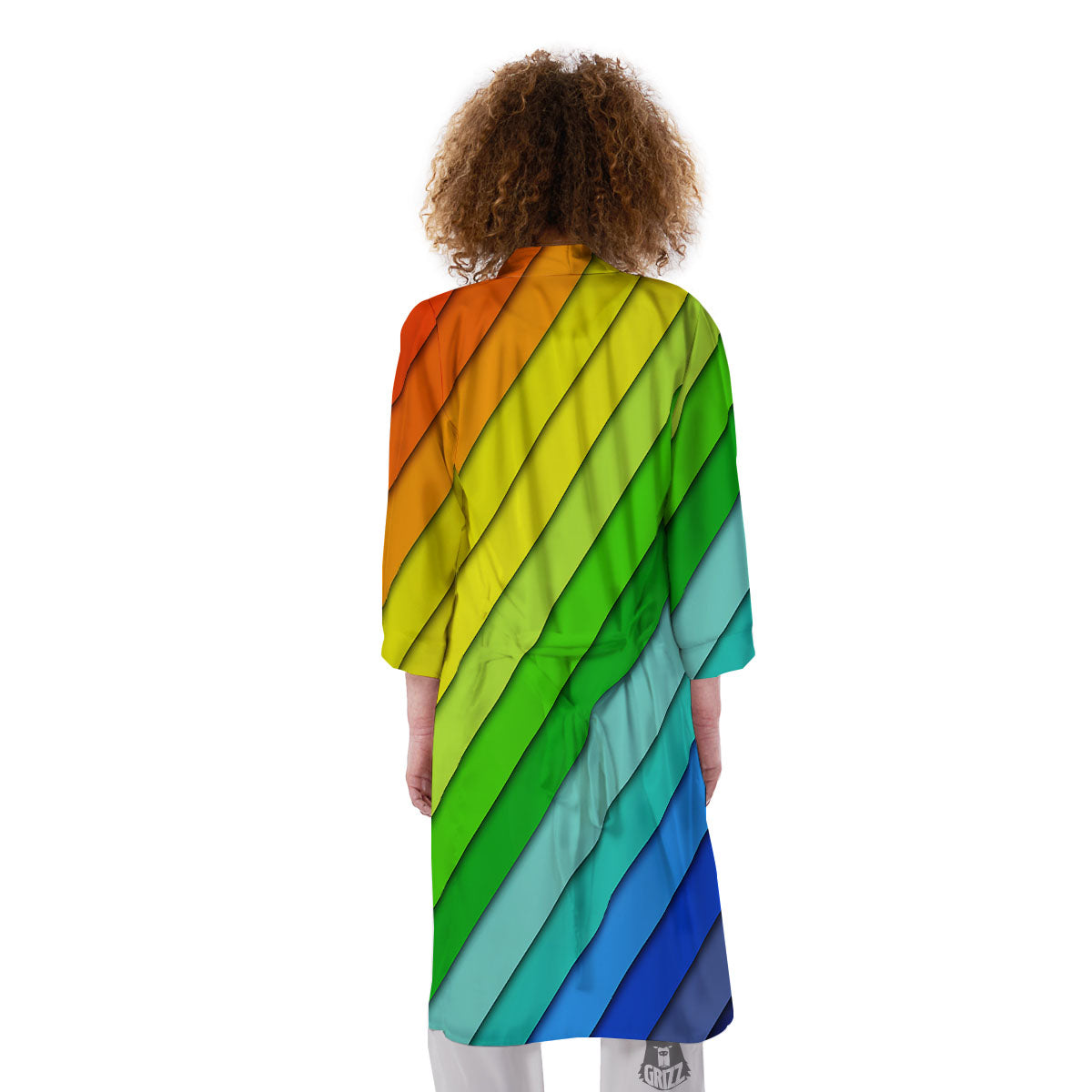 Lines Rainbow Diagonal Print Pattern Kimono-grizzshop