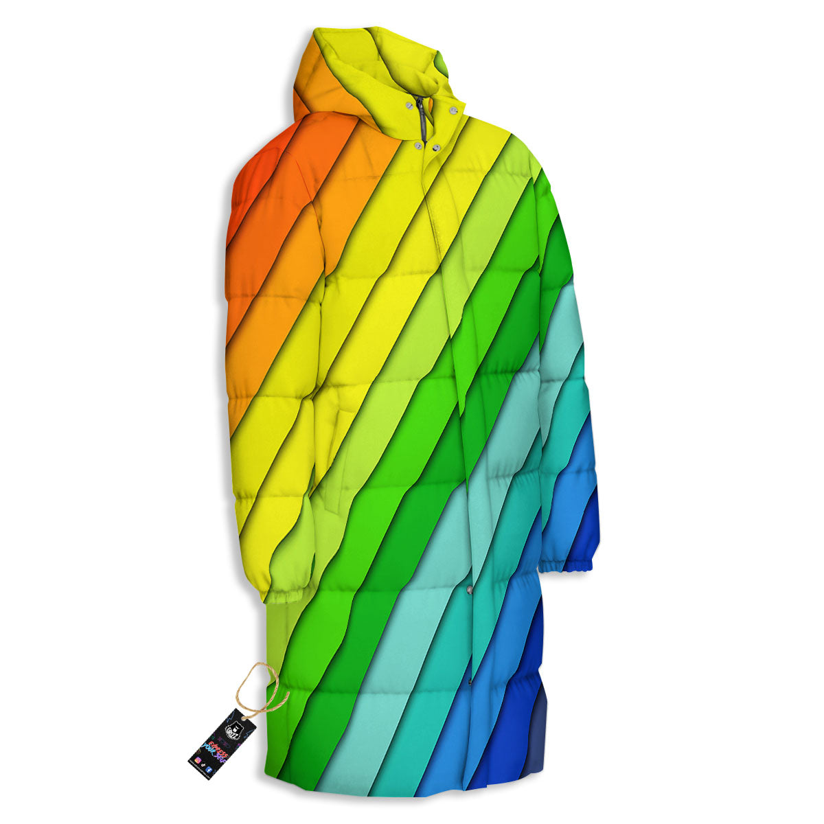 Lines Rainbow Diagonal Print Pattern Long Down Jacket-grizzshop