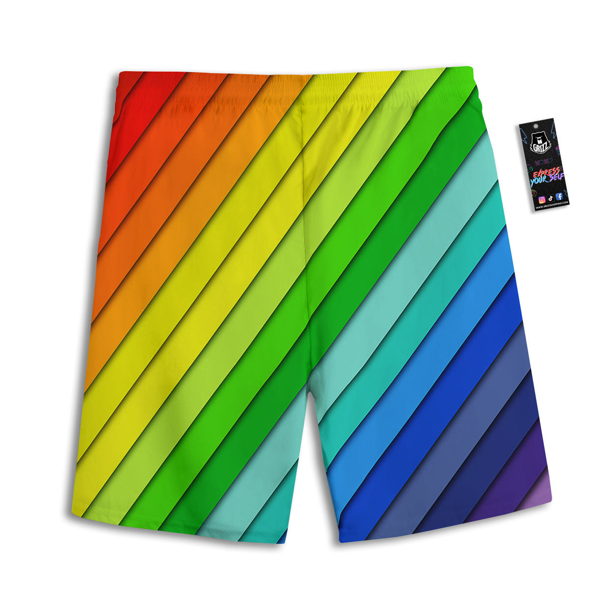 Lines Rainbow Diagonal Print Pattern Men's Athletic Shorts