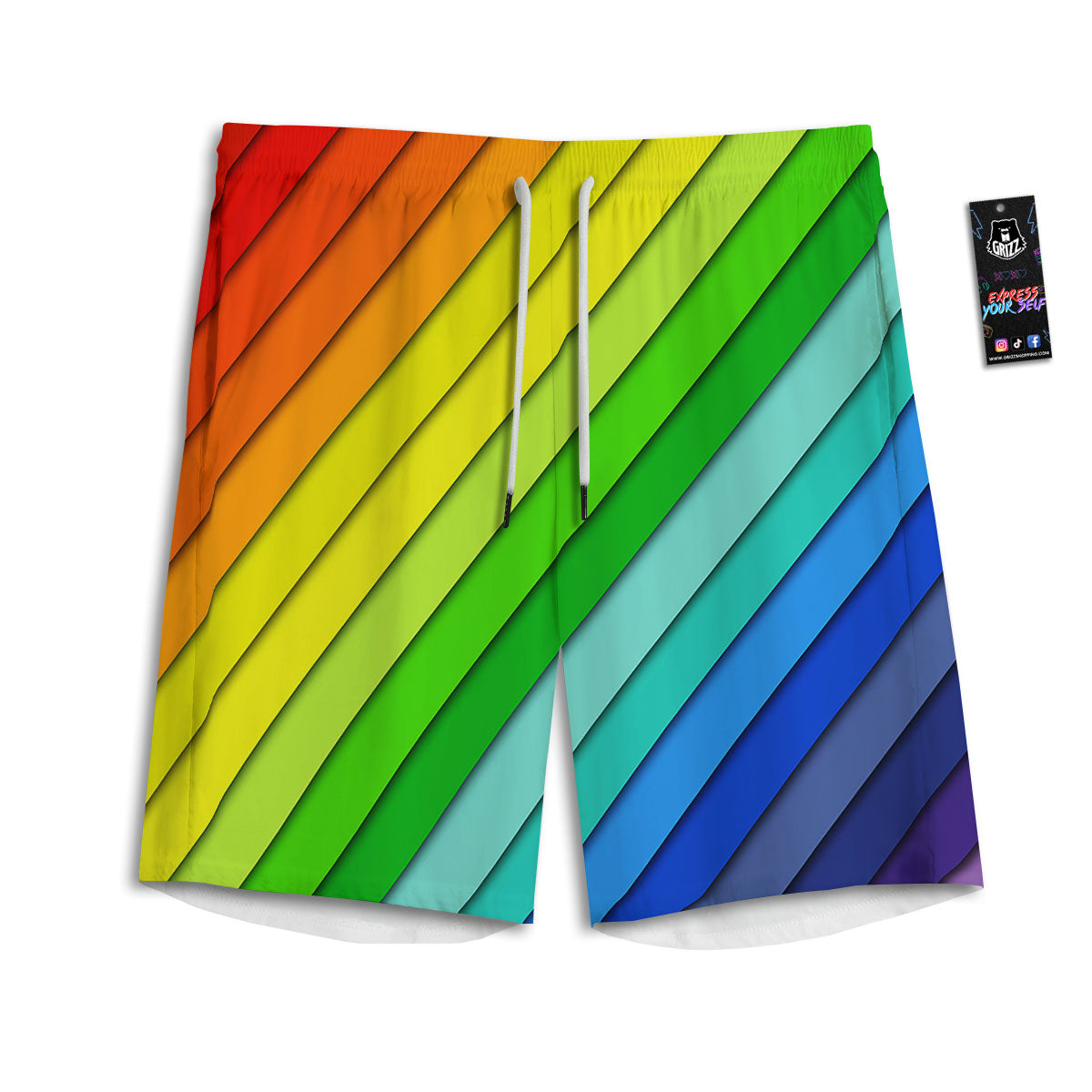 Lines Rainbow Diagonal Print Pattern Men's Athletic Shorts