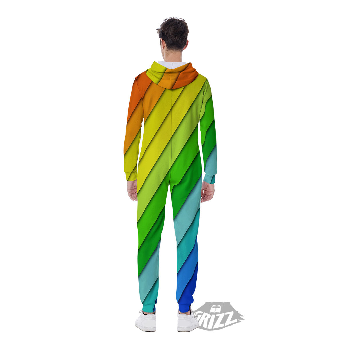 Lines Rainbow Diagonal Print Pattern Men's Jumpsuit-grizzshop