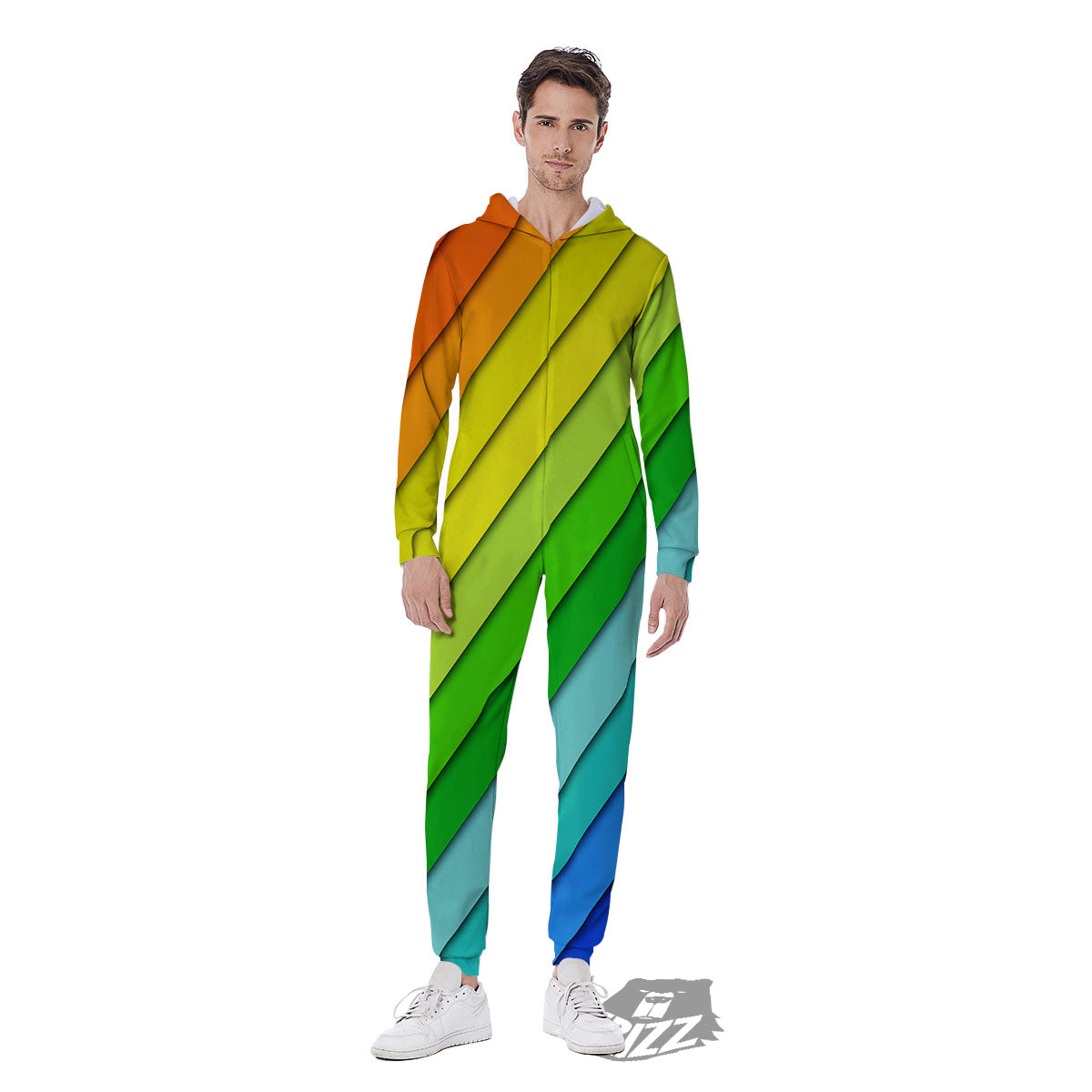 Lines Rainbow Diagonal Print Pattern Men's Jumpsuit-grizzshop