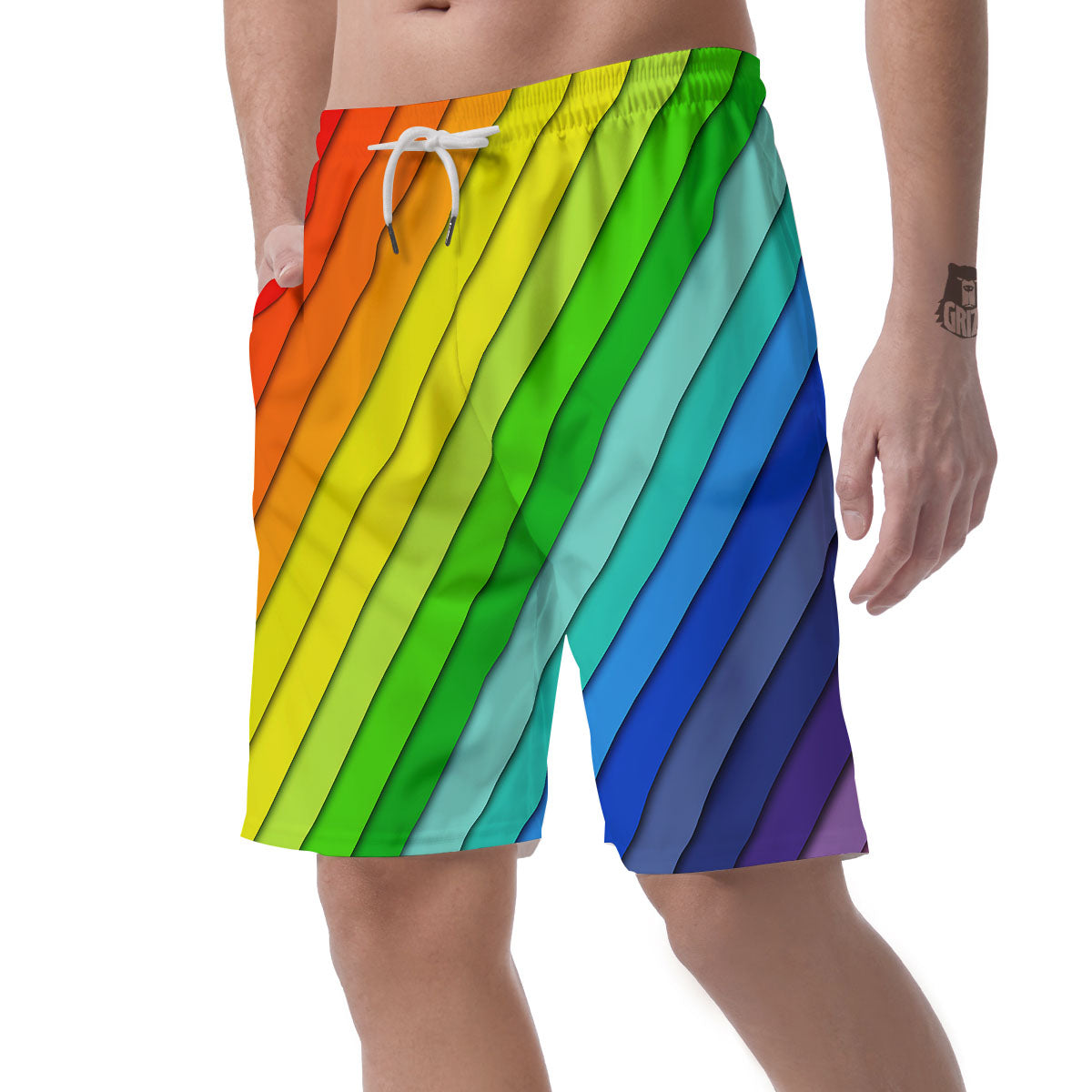 Lines Rainbow Diagonal Print Pattern Men's Shorts-grizzshop