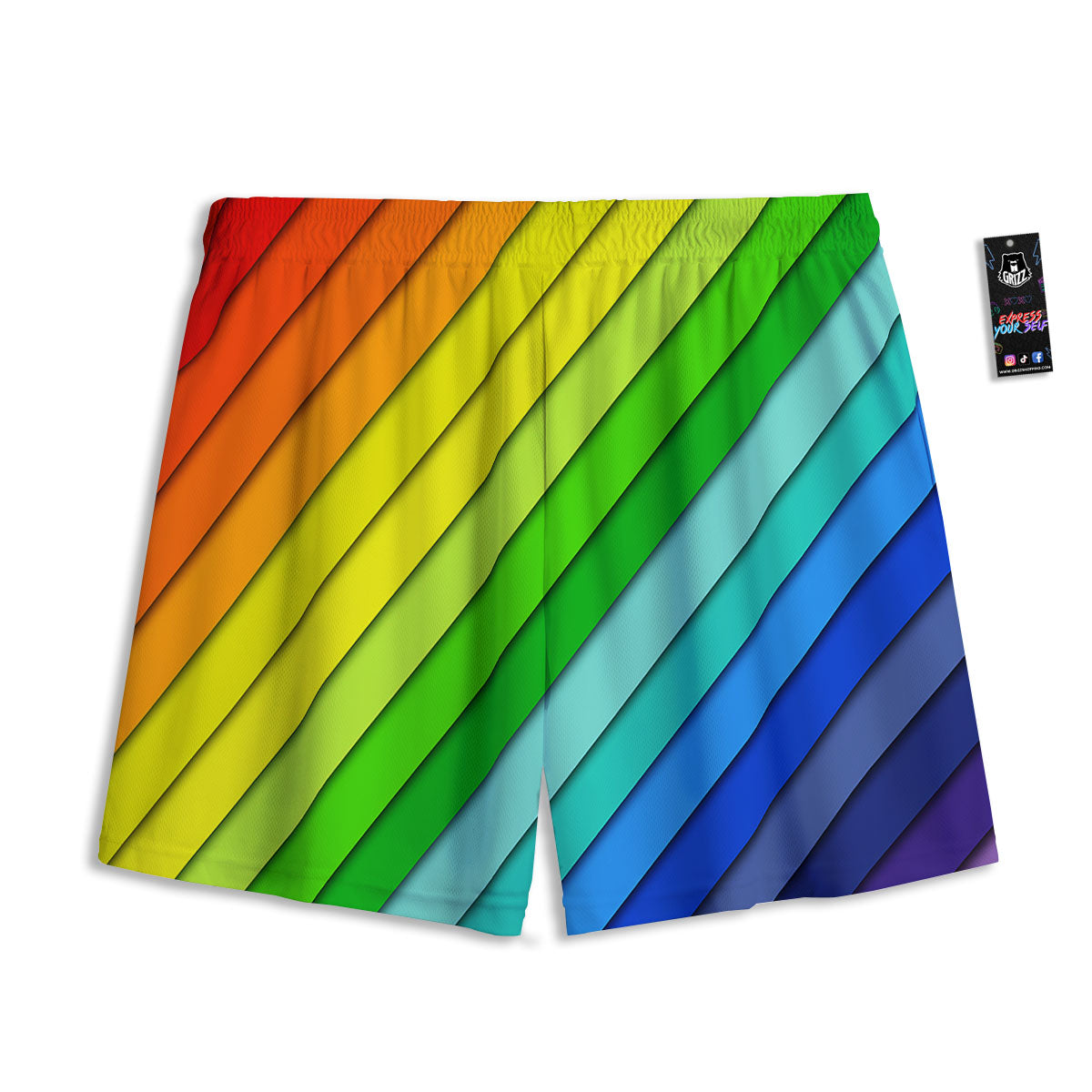 Lines Rainbow Diagonal Print Pattern Mesh Shorts