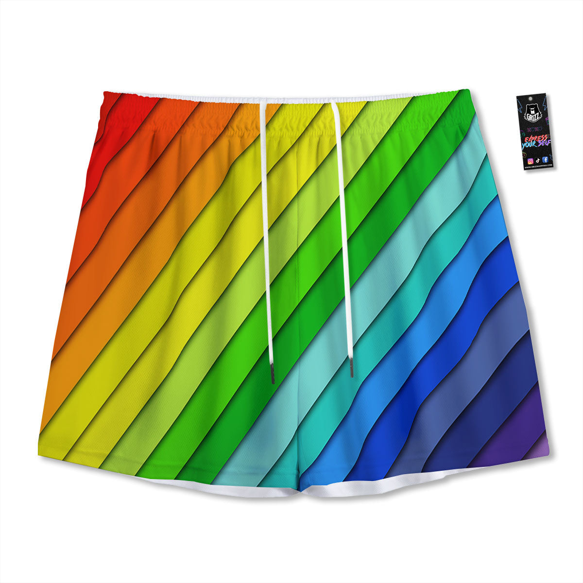 Lines Rainbow Diagonal Print Pattern Mesh Shorts
