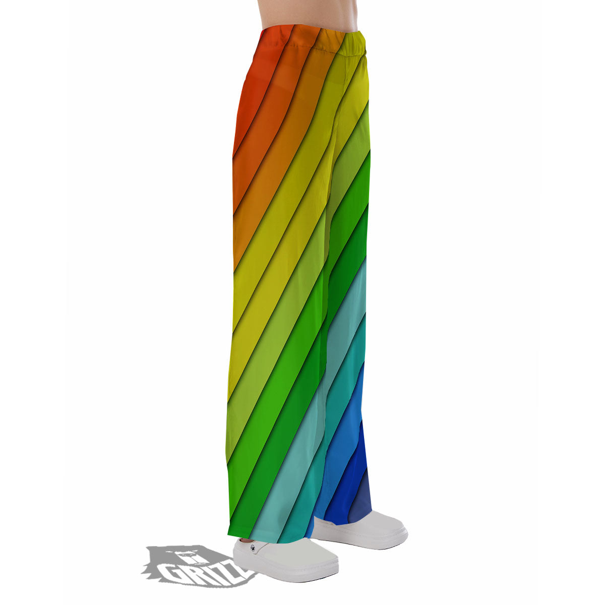 Lines Rainbow Diagonal Print Pattern Pajama Pants-grizzshop