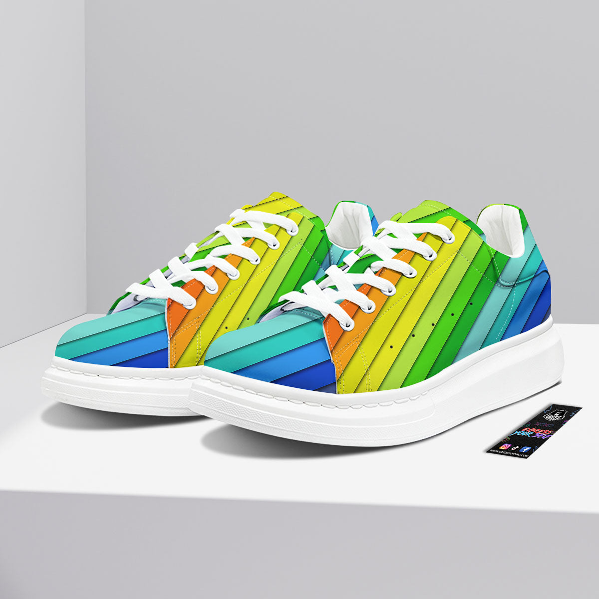 Lines Rainbow Diagonal Print Pattern Platform Shoes-grizzshop
