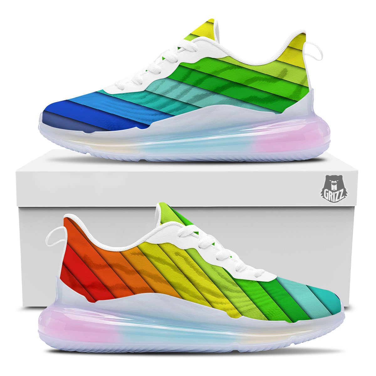 Lines Rainbow Diagonal Print Pattern Running Sneakers-grizzshop