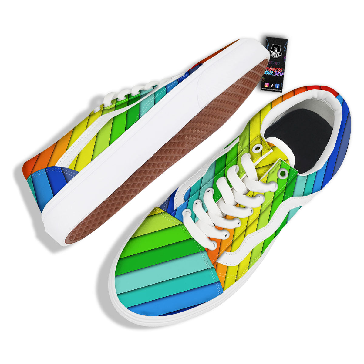 Lines Rainbow Diagonal Print Pattern Skate Shoes-grizzshop