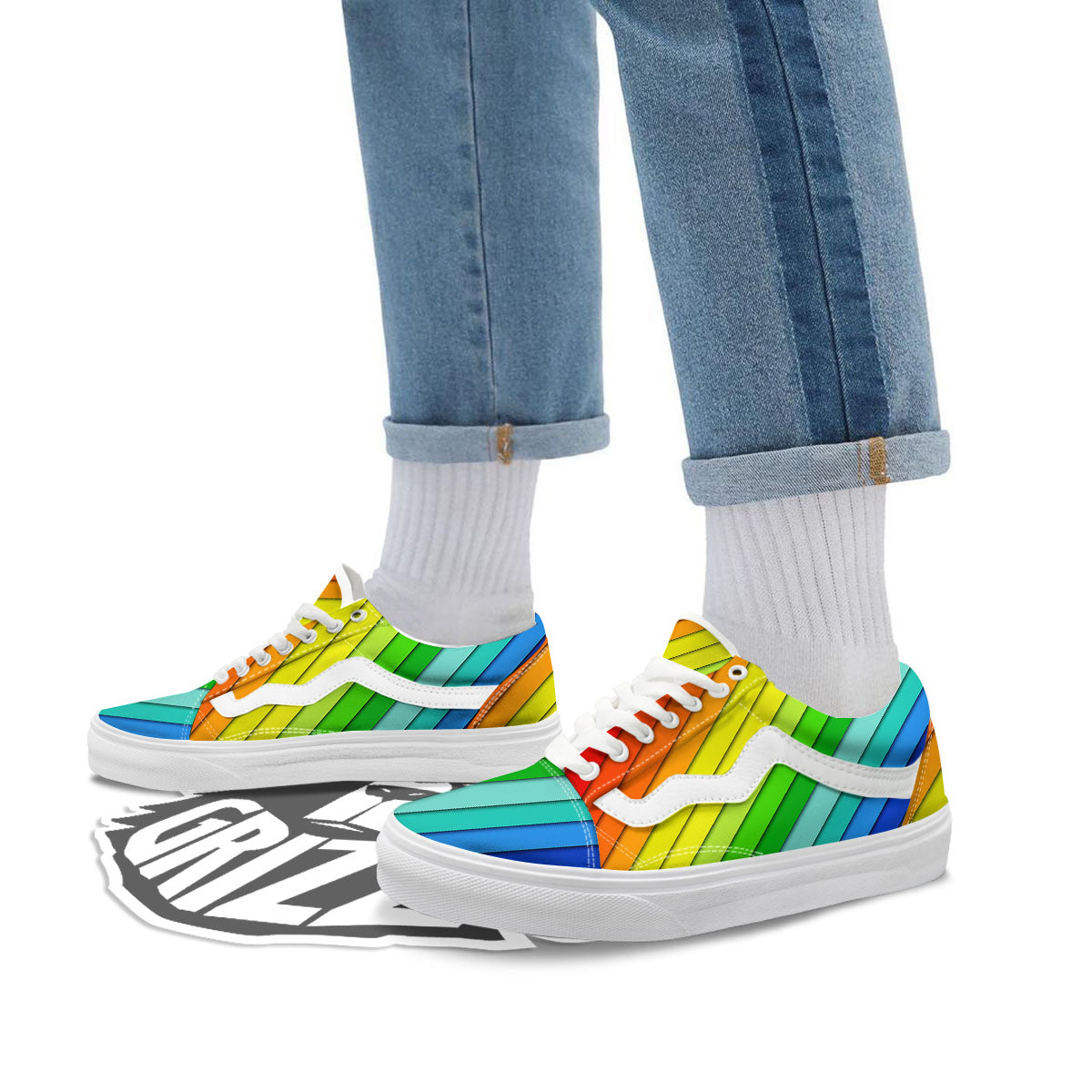 Lines Rainbow Diagonal Print Pattern Skate Shoes-grizzshop