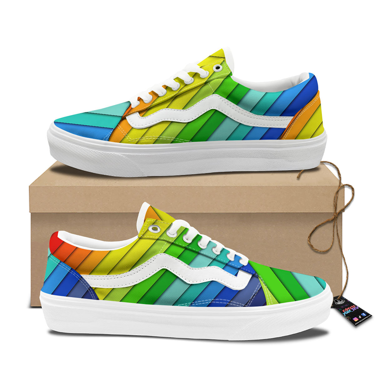 Lines Rainbow Diagonal Print Pattern Skate Shoes-grizzshop